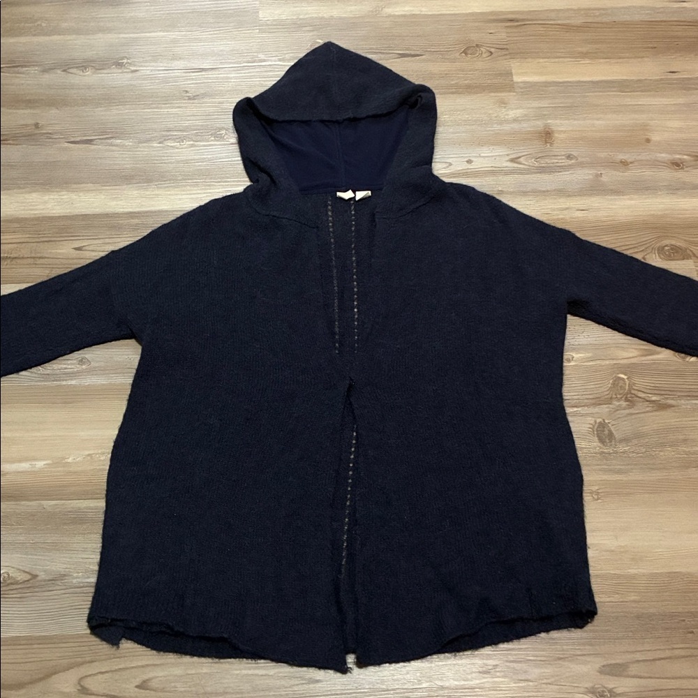 Anthropologie Moth Navy Blue Hooded Cardigan Sweater Single Snap Alpaca blend S - Picture 3 of 13